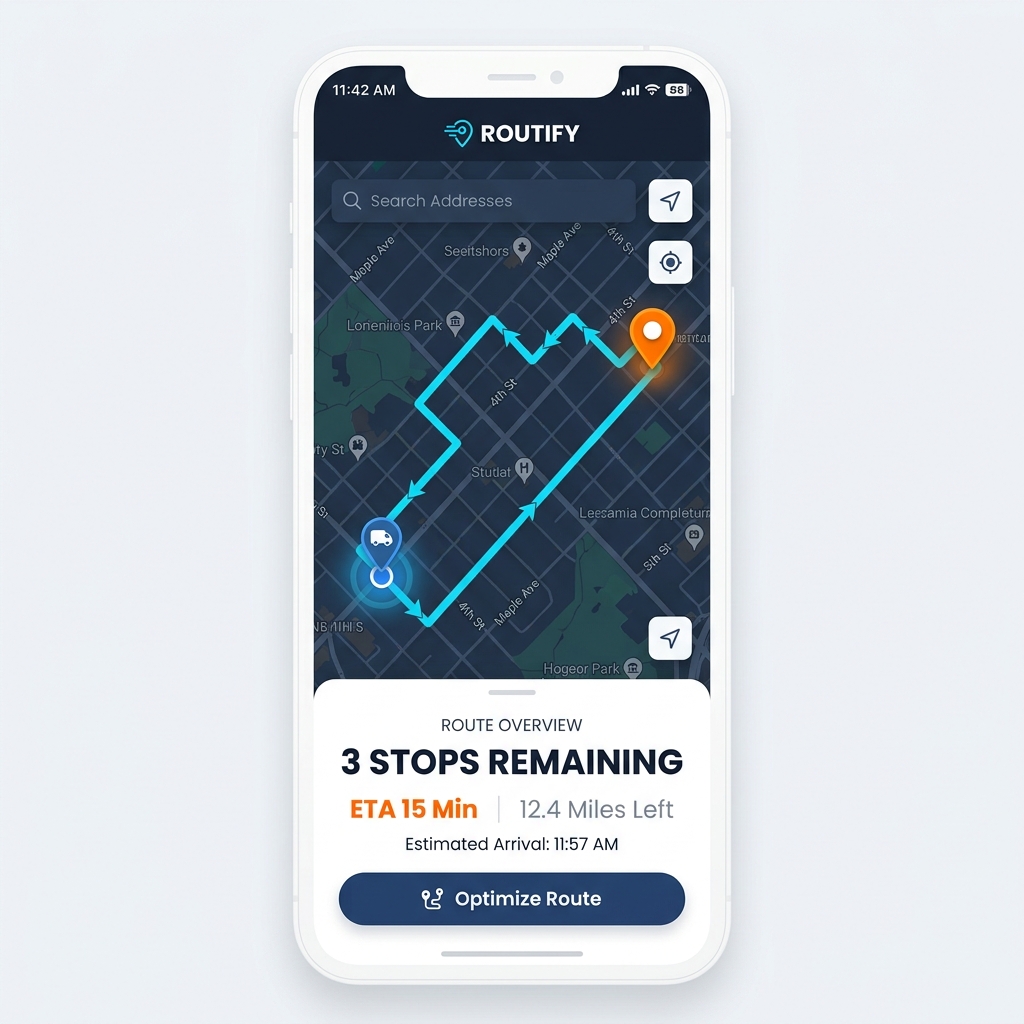ViajeListo App Interface showing 3D navigation and automatic route optimization